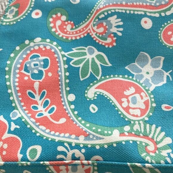 Sunny Hawaii Paisley Print Light Teal and Coral Handbag with Bamboo Handle VTG - Picture 4 of 9